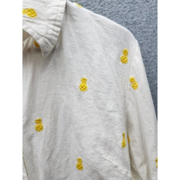 Isaac Mizrahi Live! Pineapple Embroider Linen-Blend Button-Up Shirt M - Picture 2 of 7